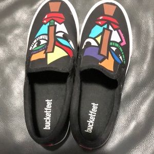 Pair of Bucketfeet face pattern shoes  Black 7W